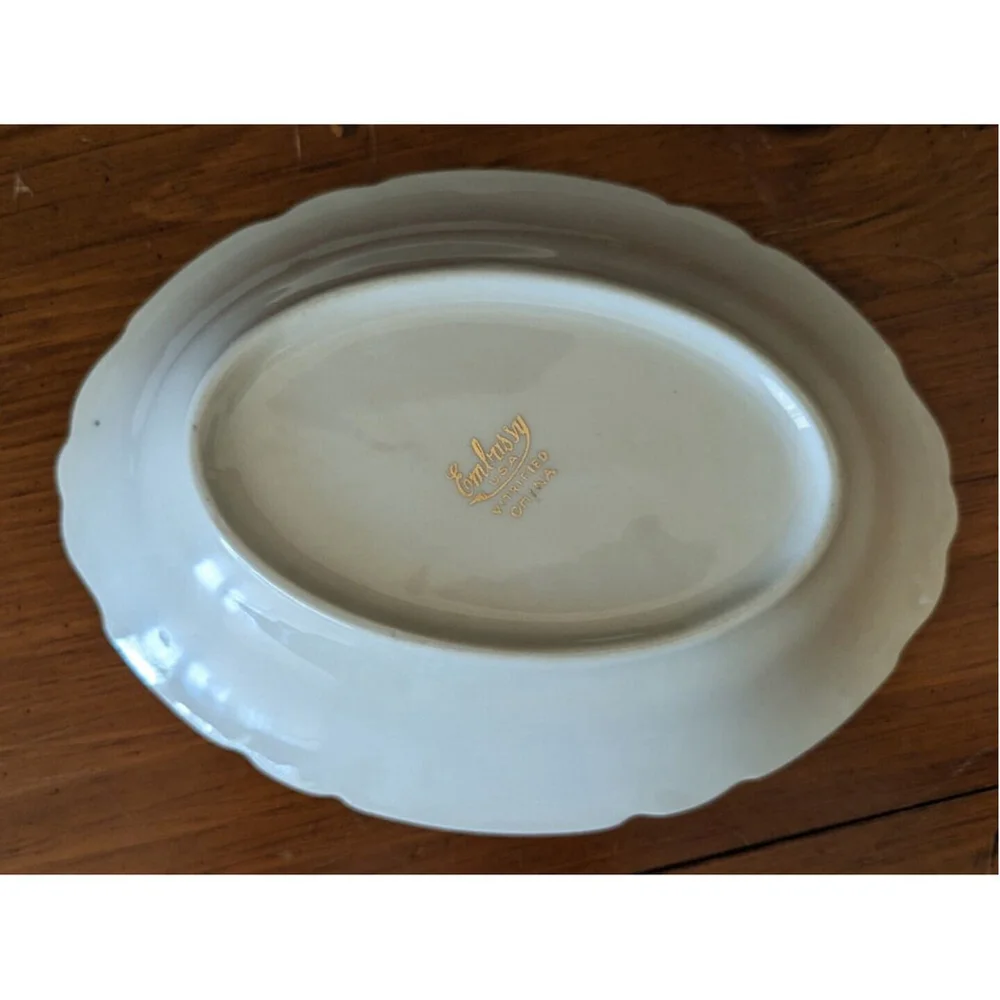 Embassy Oval Vegetable Bowl Pink & Lavender Flowers Raised Border
